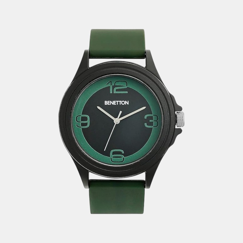 Men Quartz Black & Green Dial Analog Silicone Watch UWUCG0313