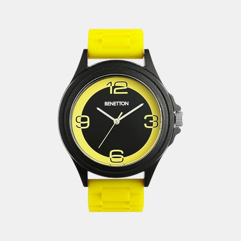 Men Quartz Black & Yellow Dial Analog Silicone Watch UWUCG0314