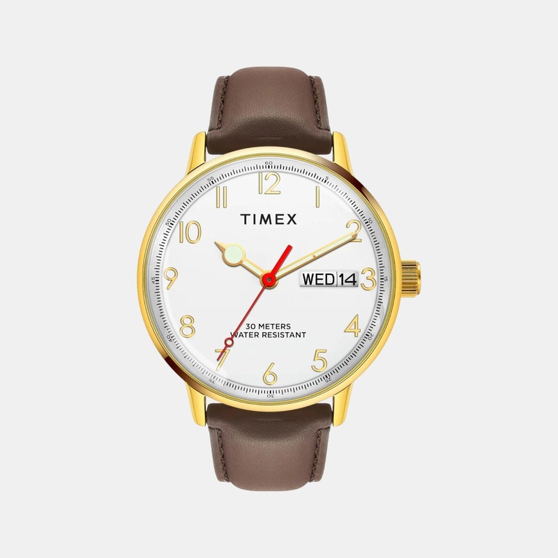 Men Quartz White Dial Analog Leather Watch TWEG25401