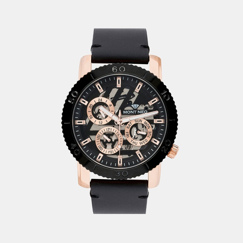 Men's Quartz Black Chronograph Leather Watch 8017M-L3404