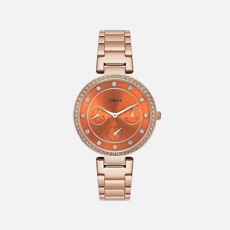 Women Quartz Orange Dial Chronograph Stainless Steel Watch TWEL18701