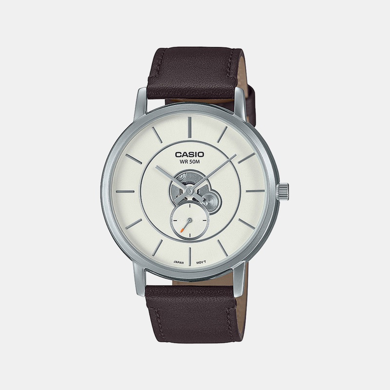 Men's White Analog Leather Watch A2133 - MTP-B130L-7AVDF