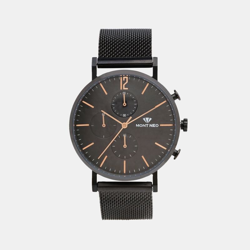 Modern Black Chronograph Men Stainless Steel Watch 7004M-B4404