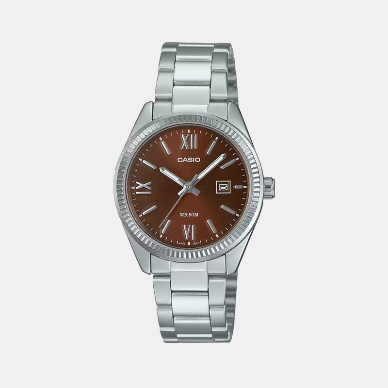 Enticer Ladies Women Quartz Brown Dial Analog Stainless Steel Watch LTP-1302DD-5AVDF A2362