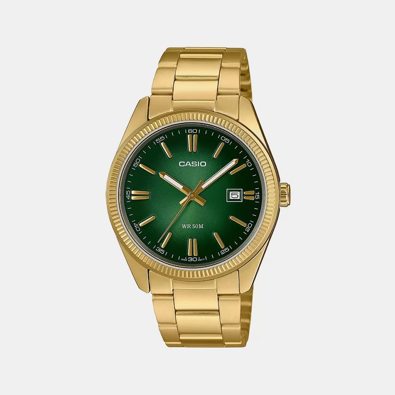 Enticer Men Quartz Green Dial Analog Stainless Steel Watch MTP-1302PGC-3AVEF A2374