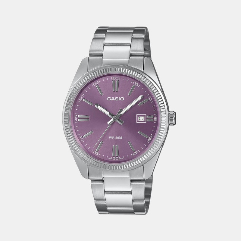 Enticer Men Quartz Purple Dial Analog Stainless Steel Watch MTP-1302PD-6AVEF A2368