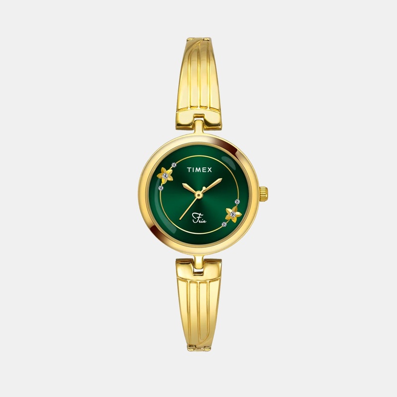 Fria Women Quartz Green Dial Analog Brass Watch TWEL19801