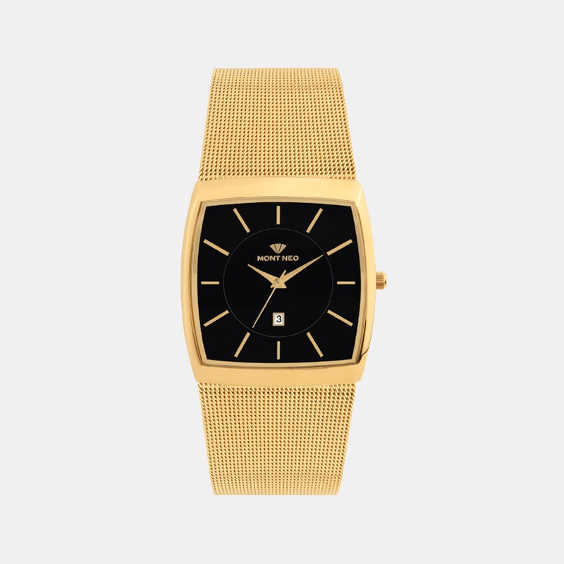 Men Quartz Black Dial Analog Mesh Watch 1060E-B2204
