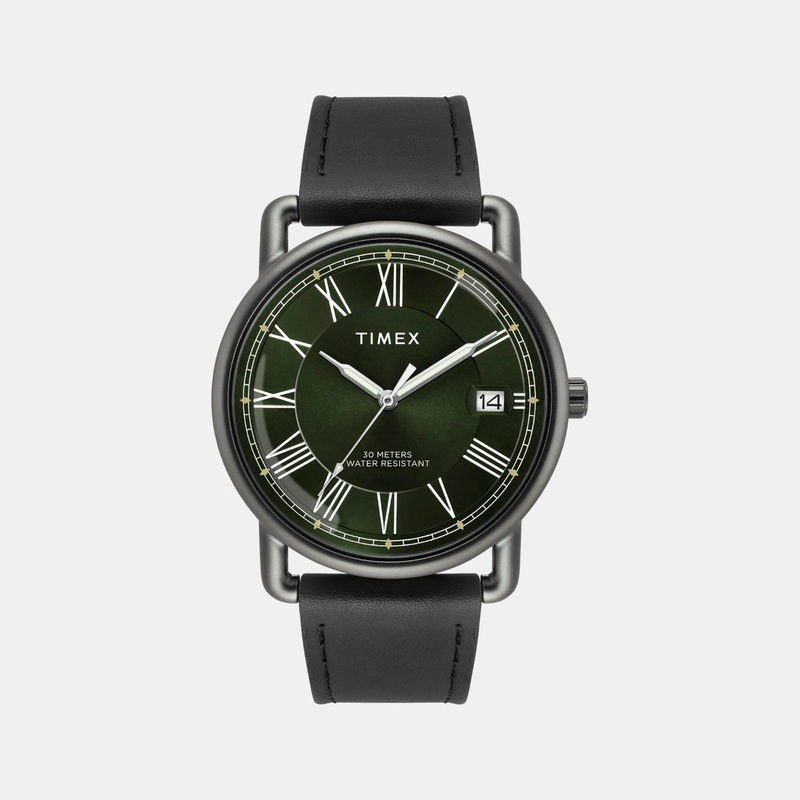 Men Quartz Green Dial Analog Leather Watch TWEG25602