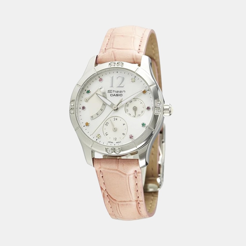 Sheen Women Quartz White Dial Analog Leather Watch - SHN-3016LP-7ADR-SH166
