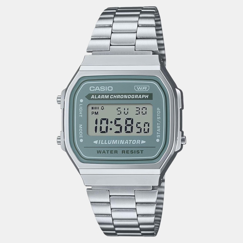 Vintage Unisex Quartz Grey Dial Digital Stainless Steel Watch A168WA-3AYDF D330