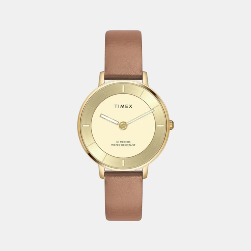 Women Quartz Champagne Dial Analog Leather Watch TWEL15822