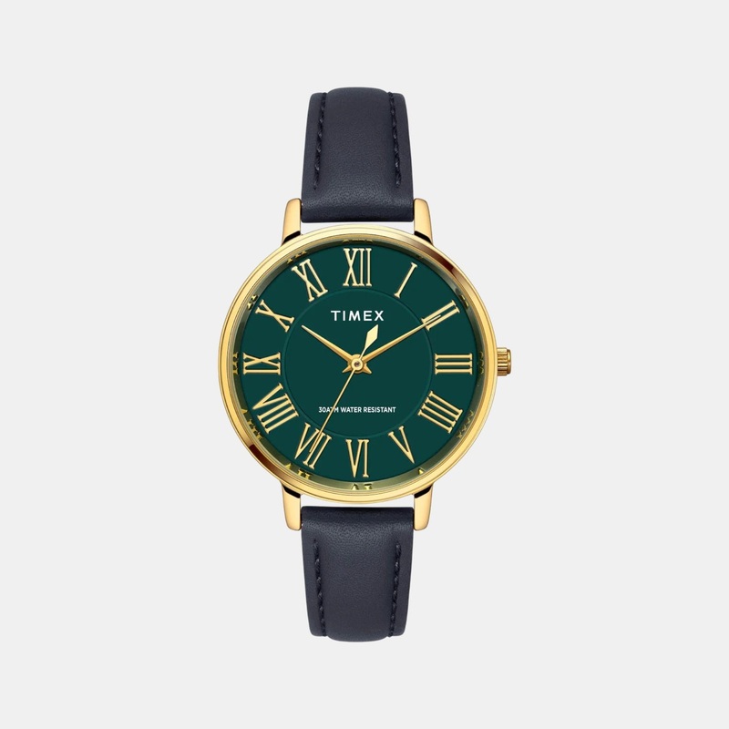 Women Quartz Green Dial Analog Leather Watch TWEL19104