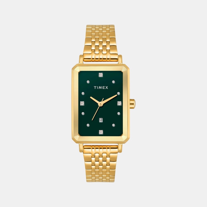 Women Quartz Green Dial Analog Stainless Steel Watch TWEL20802