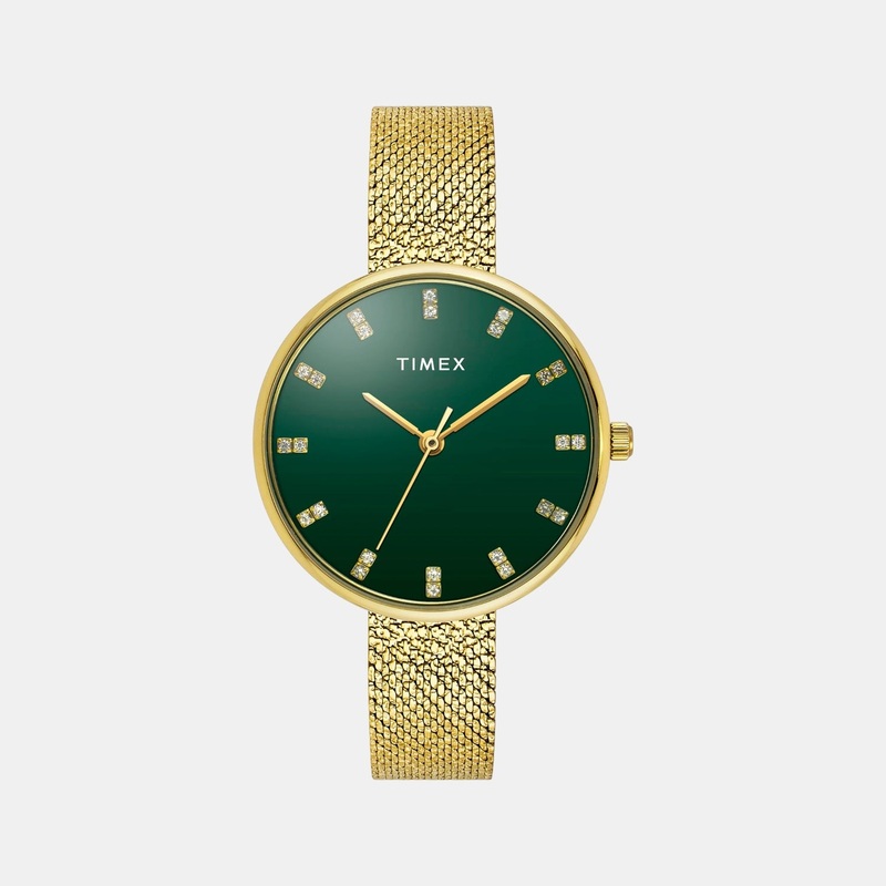 Women Quartz Green Dial Analog Stainless Steel Watch TWEL21501
