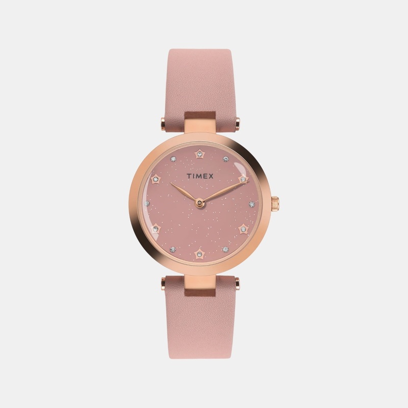 Women Quartz Pink Dial Analog Leather Watch TWEL19204