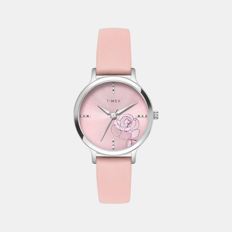 Women Quartz Pink Dial Analog Leather Watch TWTL12307