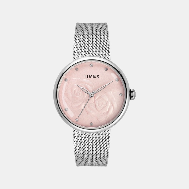 Women Quartz Pink Dial Analog Stainless Steel Watch TWEL19300
