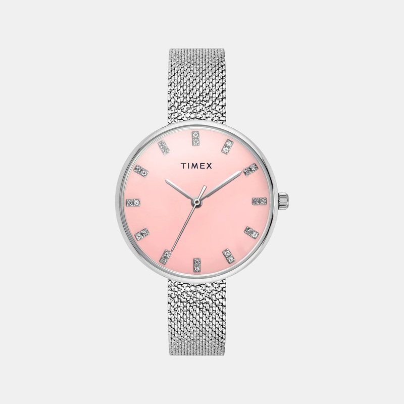 Women Quartz Pink Dial Analog Stainless Steel Watch TWEL21500