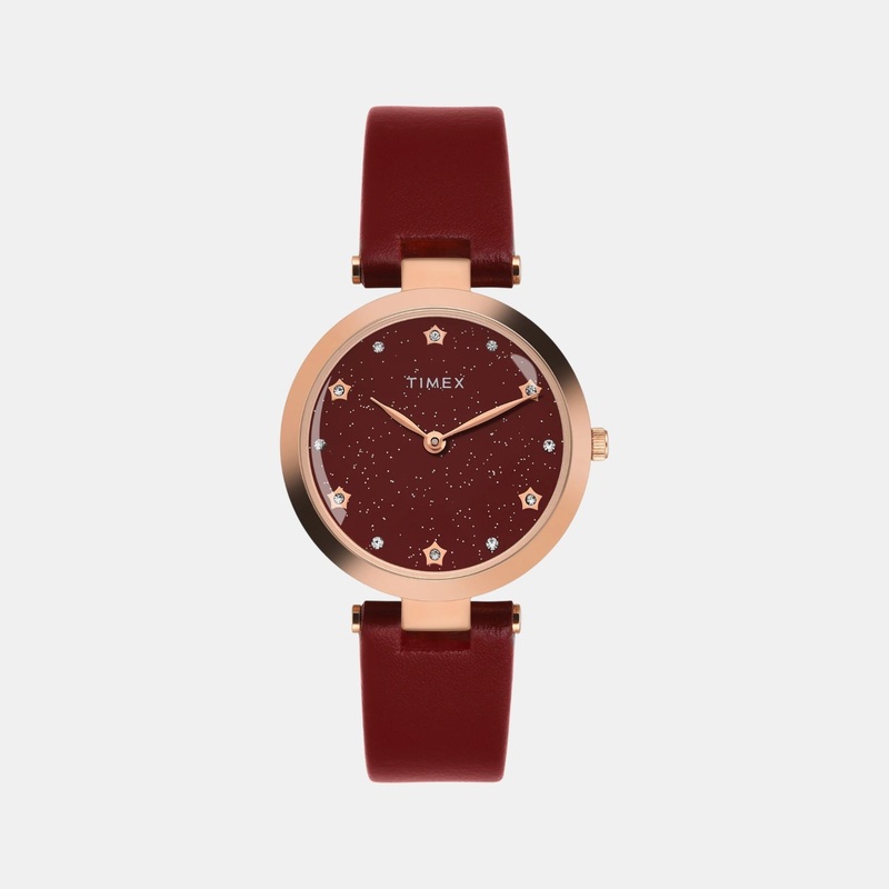 Women Quartz Red Dial Analog Leather Watch TWEL19205