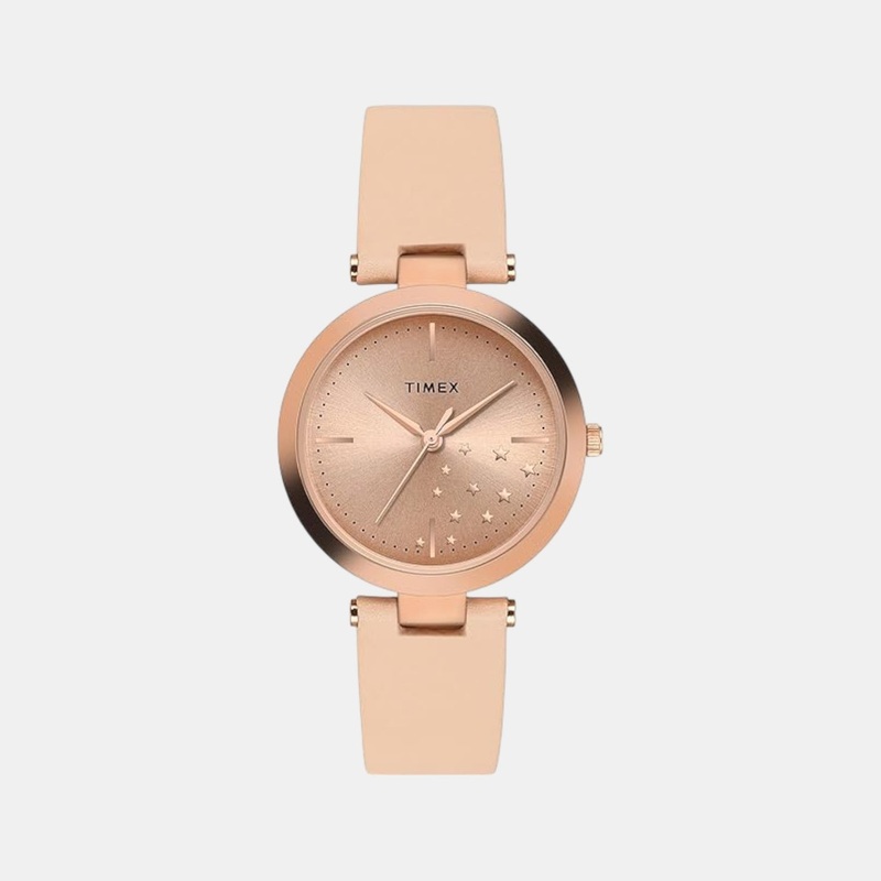 Women Quartz Rose Gold Dial Analog Leather Watch TWEL11828
