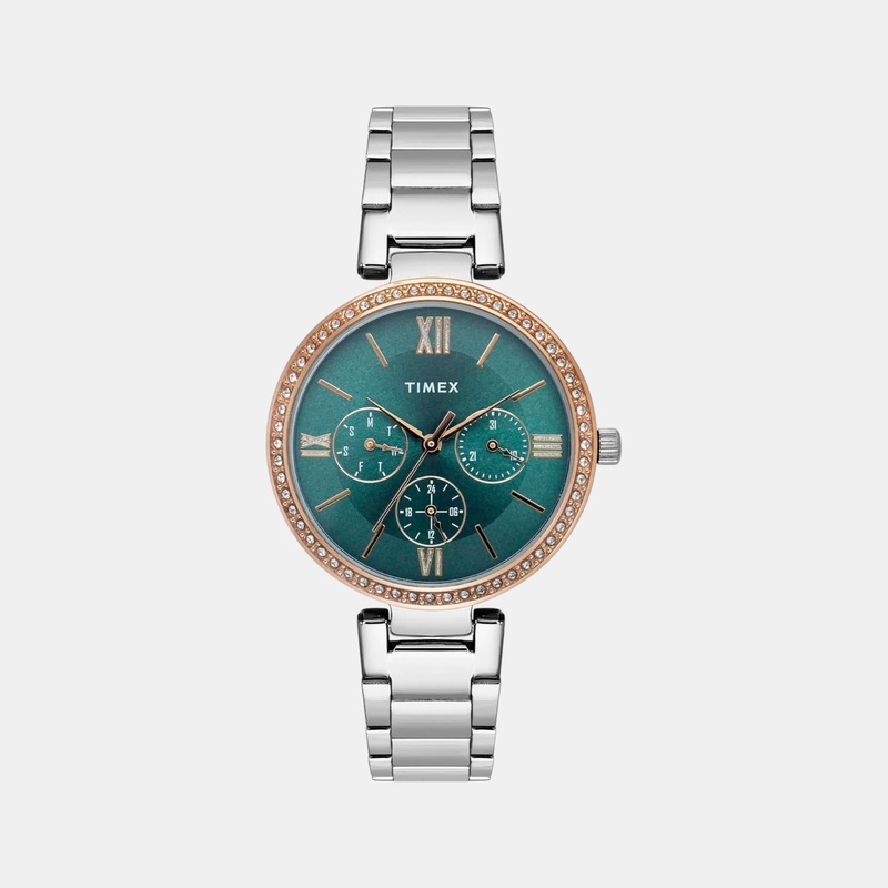 Women Quartz Teal Dial Multi-Function Stainless Steel Watch TWEL18706