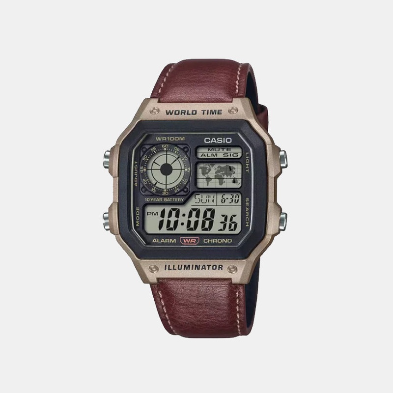 Youth Unisex Quartz Black Dial Digital Leather Watch AE-1200WHL-5AVDF - D383