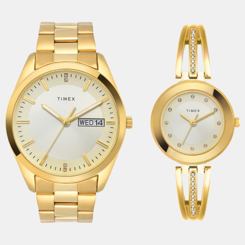 Couple Quartz Beige Dial Analog Stainless Steel Watch TW00PR307