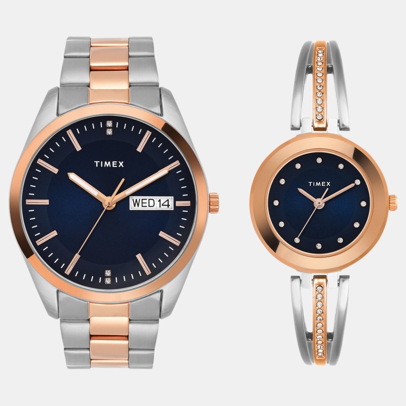 Couple Quartz Blue Dial Analog Stainless Steel Watch TW00PR309