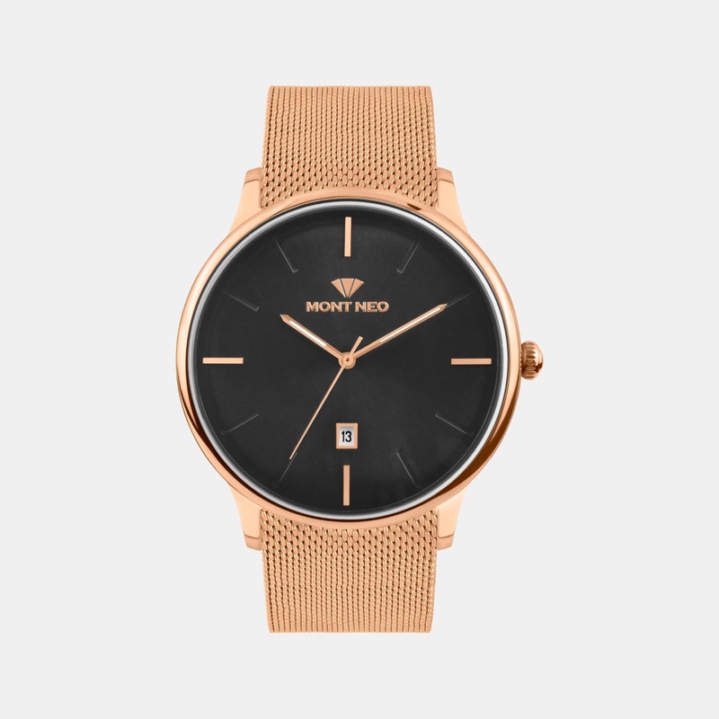 Men Quartz Black Dial Analog Mesh Watch G1052E-B3304