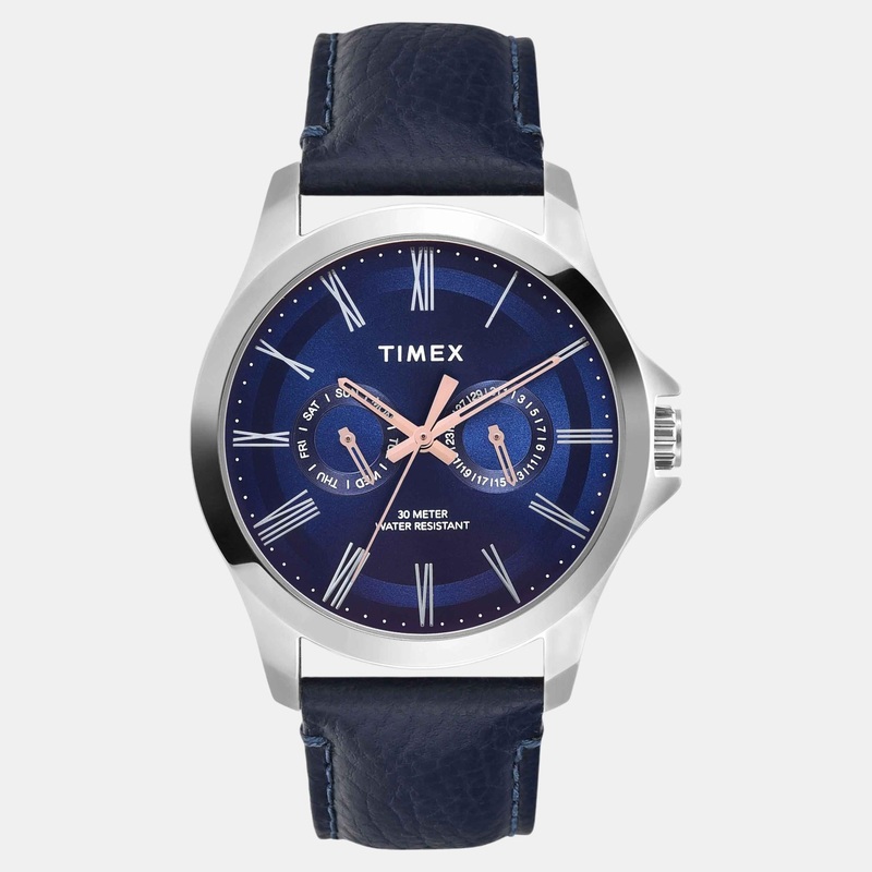 Men Quartz Blue Dial Analog Leather Watch TW000X132