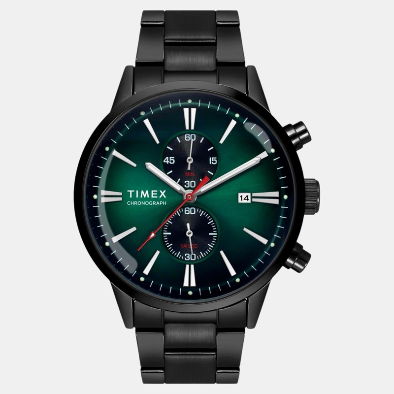 Men Quartz Green Dial Chronograph Stainless Steel Watch TWEG19933