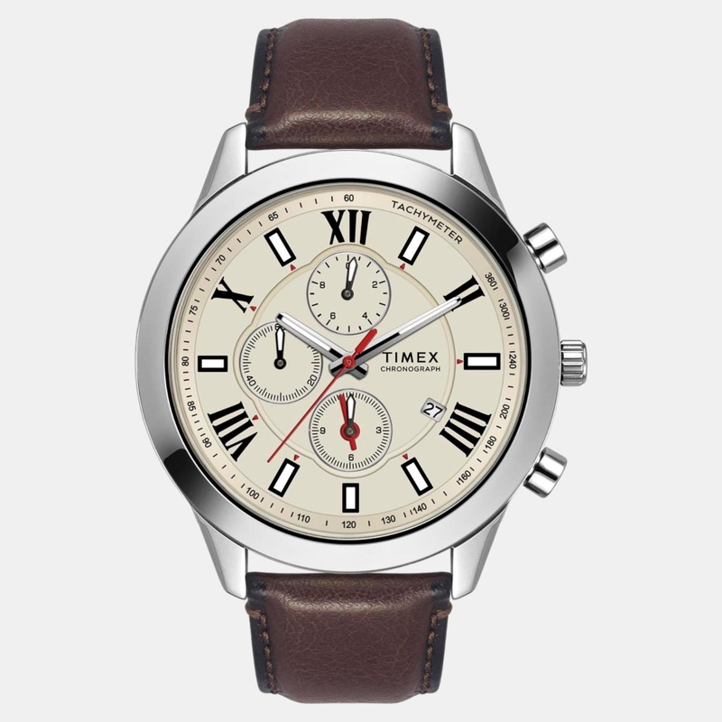 Men Quartz Warm Grey Dial Chronograph Leather Watch TWEG18514
