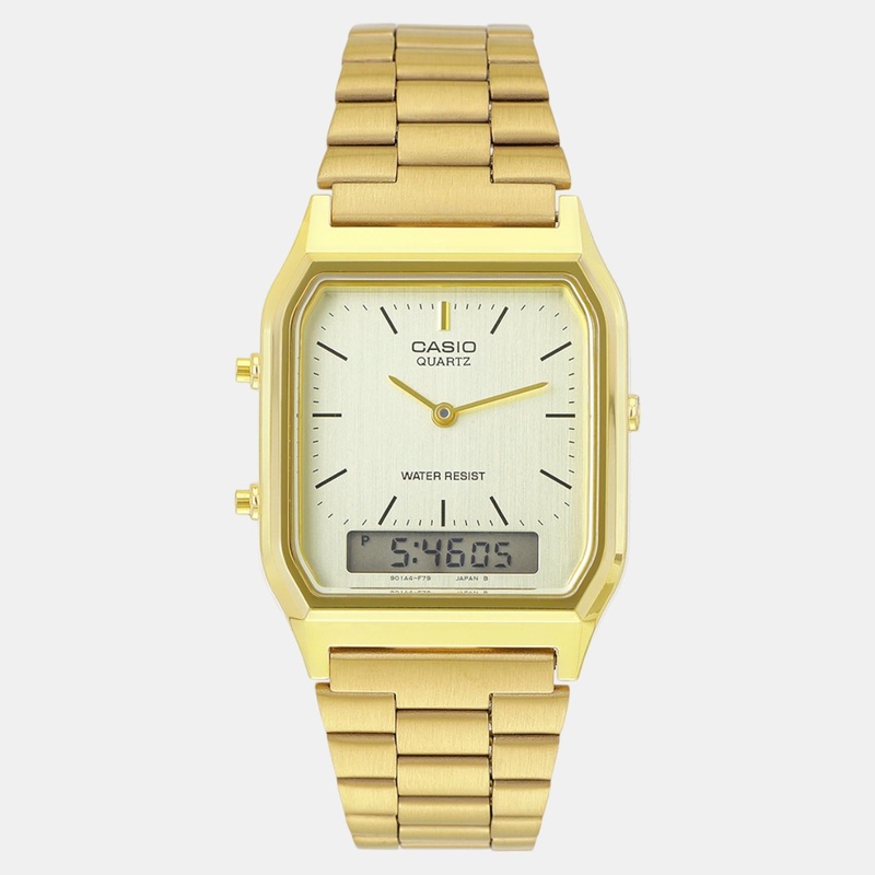 Vintage Unisex Quartz Gold Dial Analog-Digital Stainless Steel Watch AQ-230GA-9DMQD D341