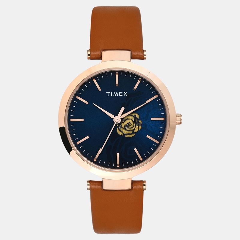 Women Quartz Blue Dial Analog Leather Watch TW000X246