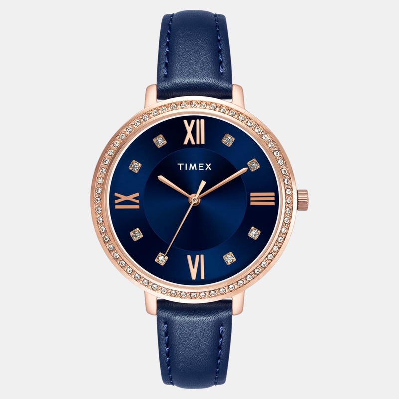 Women Quartz Blue Dial Analog Leather Watch TWEL14712