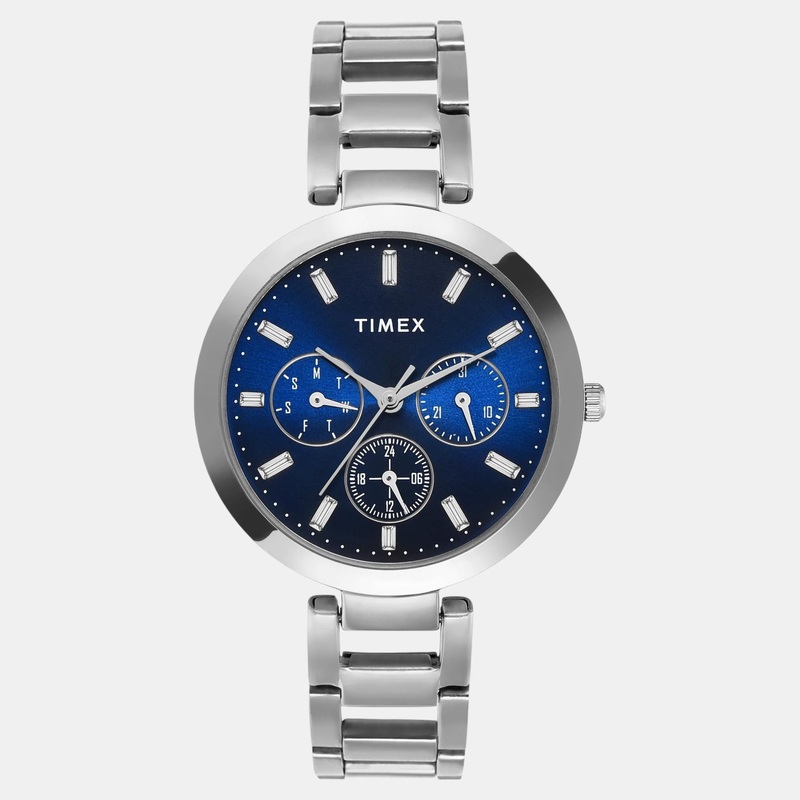 Women Quartz Blue Dial Multi-Function Stainless Steel Watch TW000X247