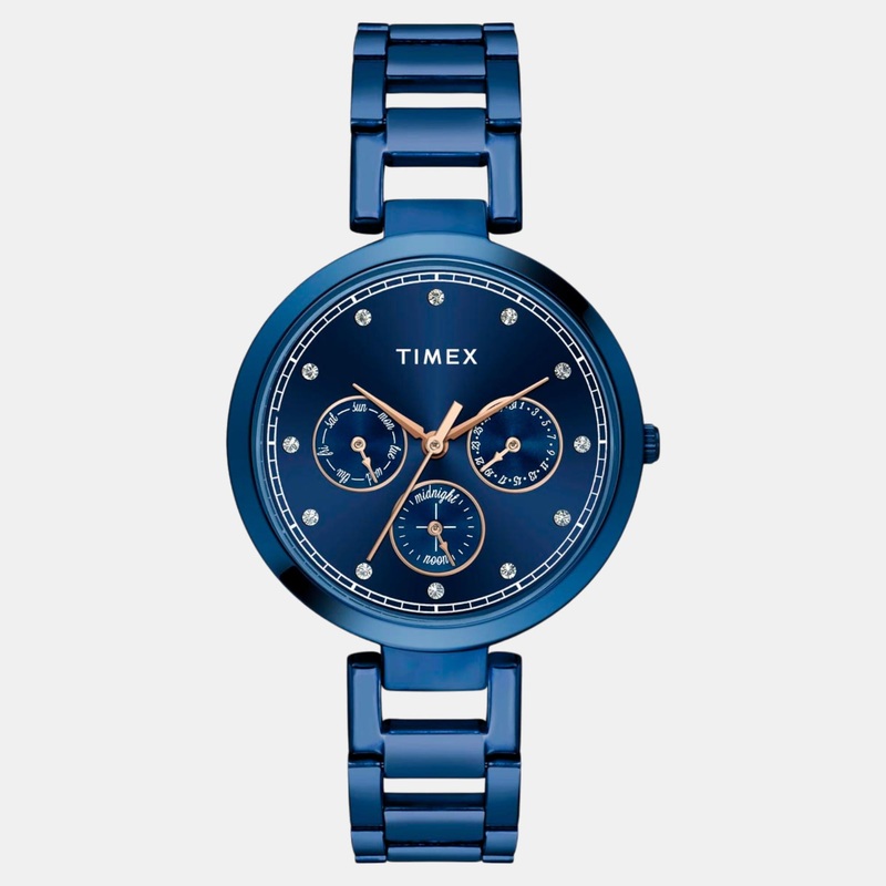 Women Quartz Blue Dial Multi-Function Stainless Steel Watch TW000X268