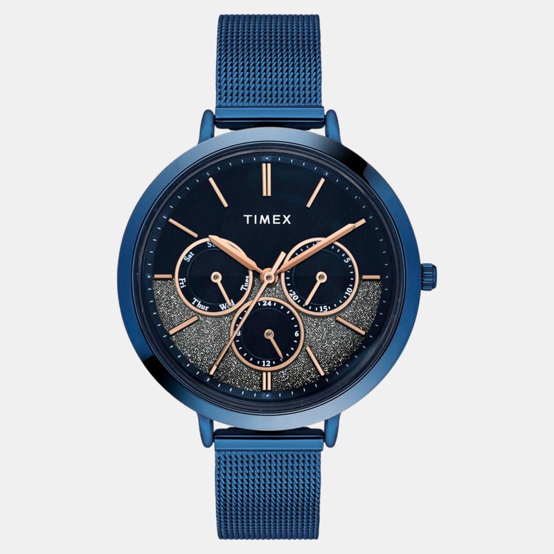 Women Quartz Blue Dial Multi-Function Stainless Steel Watch TWEL14508