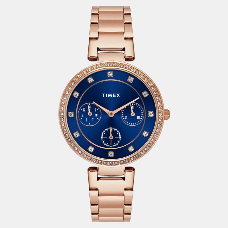Women Quartz Blue Dial Multi-Function Stainless Steel Watch TWEL18703