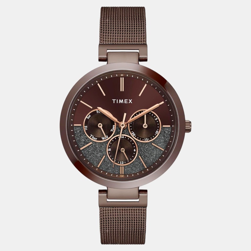 Women Quartz Brown Dial Multi-Function Stainless Steel Watch TWEL14507