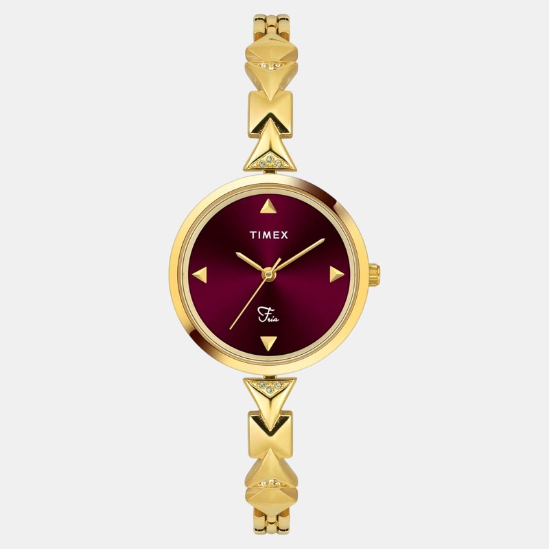 Women Quartz Burgundy Dial Analog Brass Watch TWEL18304
