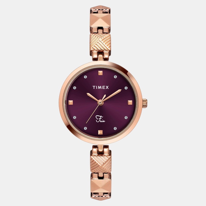 Women Quartz Burgundy Dial Analog Brass Watch TWEL18310