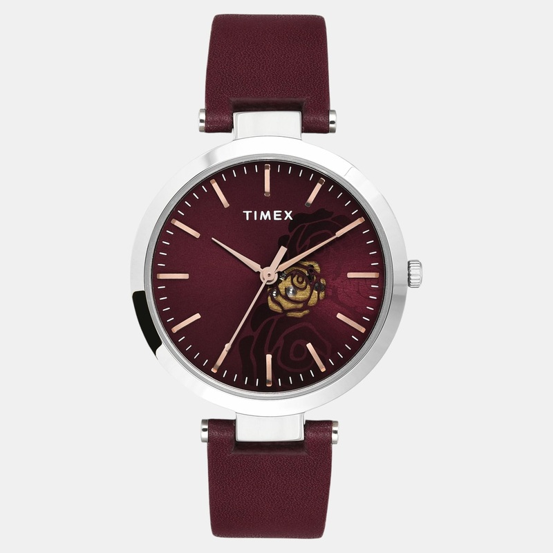 Women Quartz Burgundy Dial Analog Leather Watch TW000X245