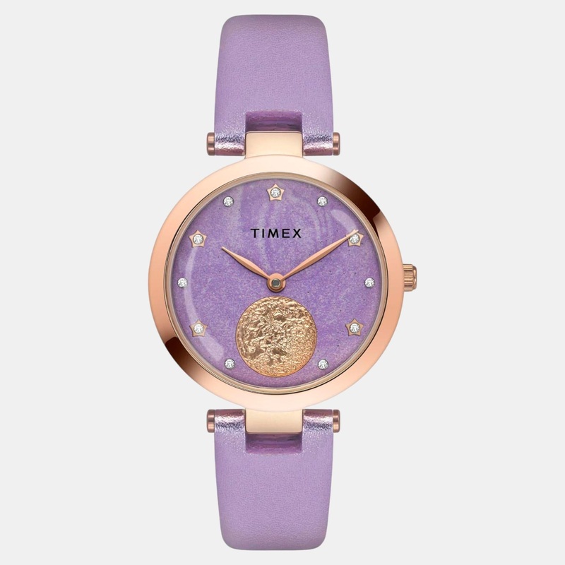 Women Quartz Lavender Dial Analog Leather Watch TWEL19200