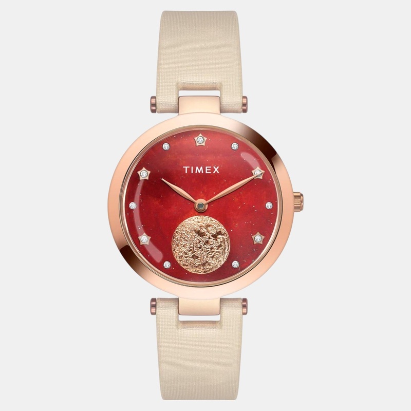 Women Quartz Orange Dial Analog Leather Watch TWEL19201