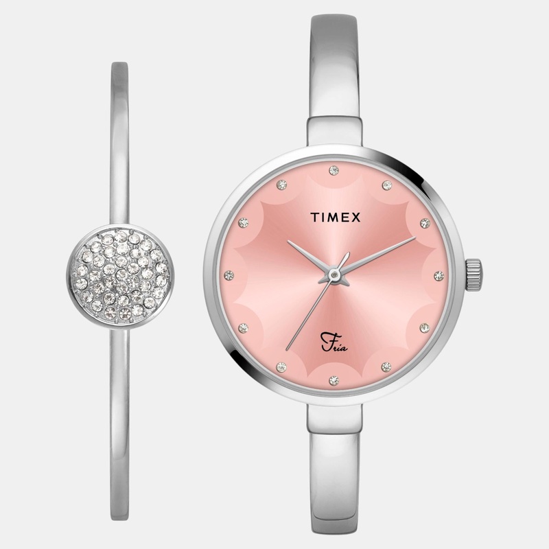 Women Quartz Pink Dial Analog Brass Watch TWEL18500