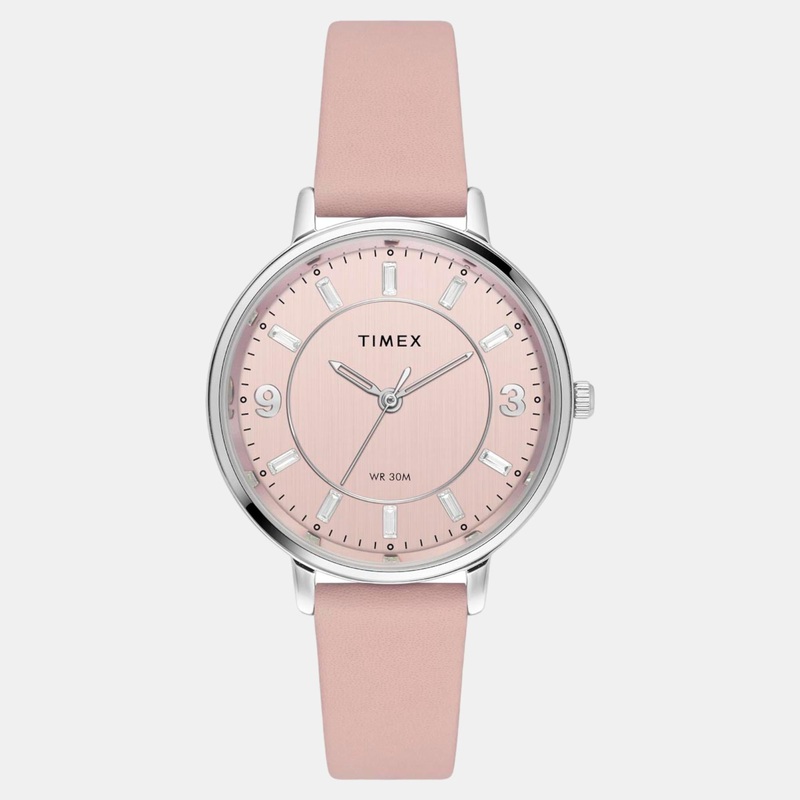Women Quartz Pink Dial Analog Leather Watch TWEL15816
