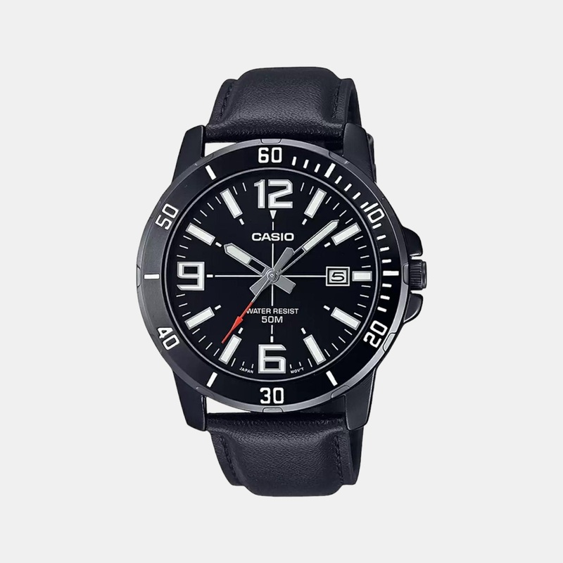 Enticer Men's Black Analog Leather Watch A1981 - MTP-VD01BL-1BVUDF