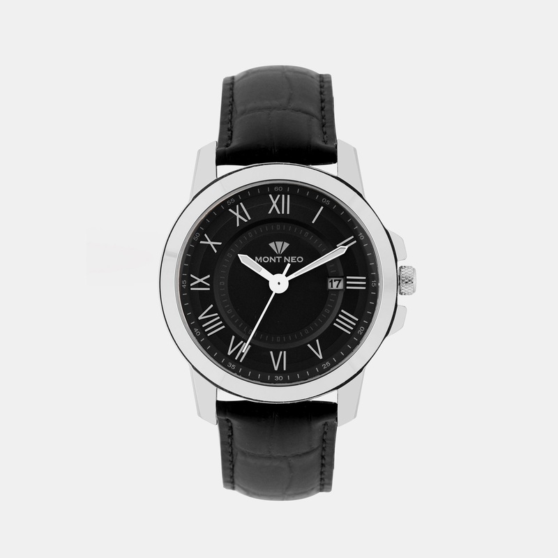 Men Black Analog Leather Watch 8002E-L1104
